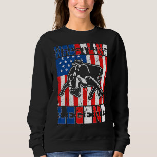 Steer Wrestling Legend American Flag Rodeo Bulldog Sweatshirt