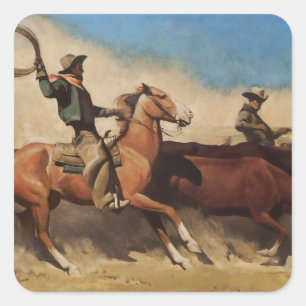 “Steers to Market” Western Art by Maynard Dixon Square Sticker