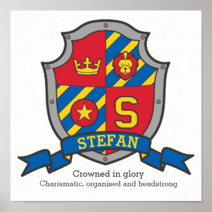 Stefan boys name meaning heraldry shield poster