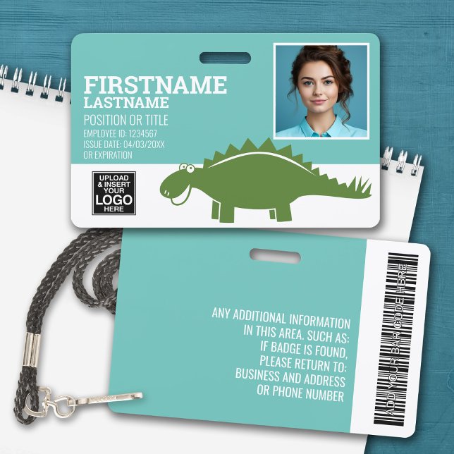 Stegasaurus Paediatrician Day Care Employee Photo ID Badge (Personalized Name Badge with Photo and Company Logo)