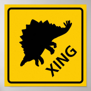 Stegosaur Crossing Highway Sign Dinosaur