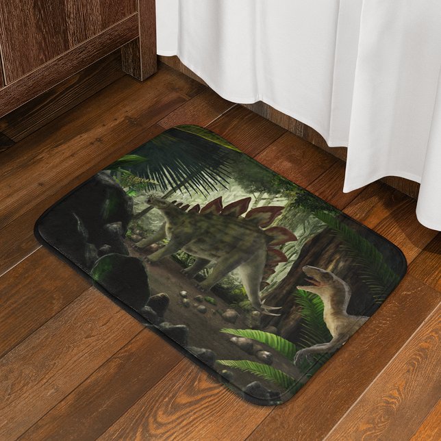 Stegosaurus and Deinonychus Dinosaurs  Bath Mat (Creator Uploaded)