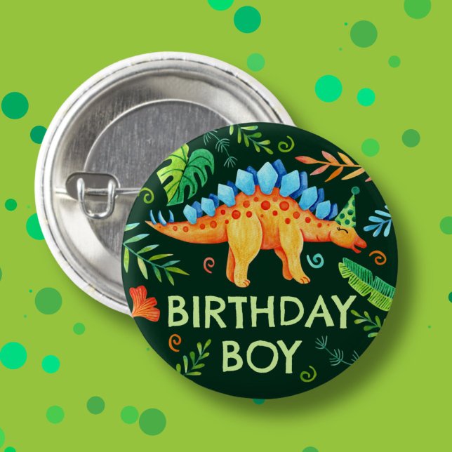 Stegosaurus Birthday Boy Dinosaur Prehistoric 3 Cm Round Badge (Stegosaurus Birthday Boy Dinosaur )