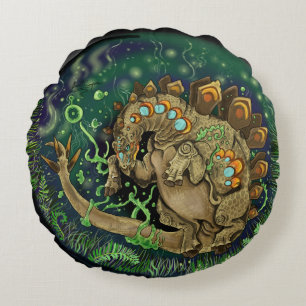 Stegosaurus Dinosaur Art Round Cushion