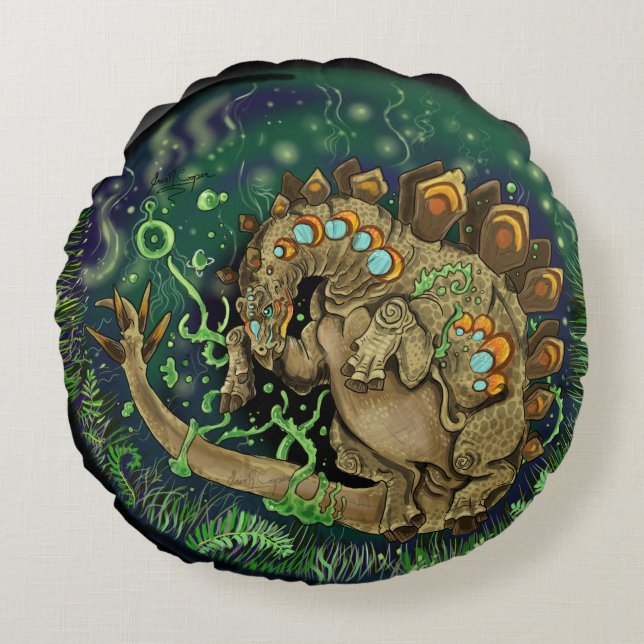 Stegosaurus Dinosaur Art Round Cushion (Front)