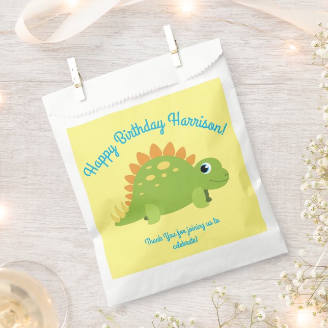Stegosaurus Dinosaur Birthday Party Favour Bag (Clipped)