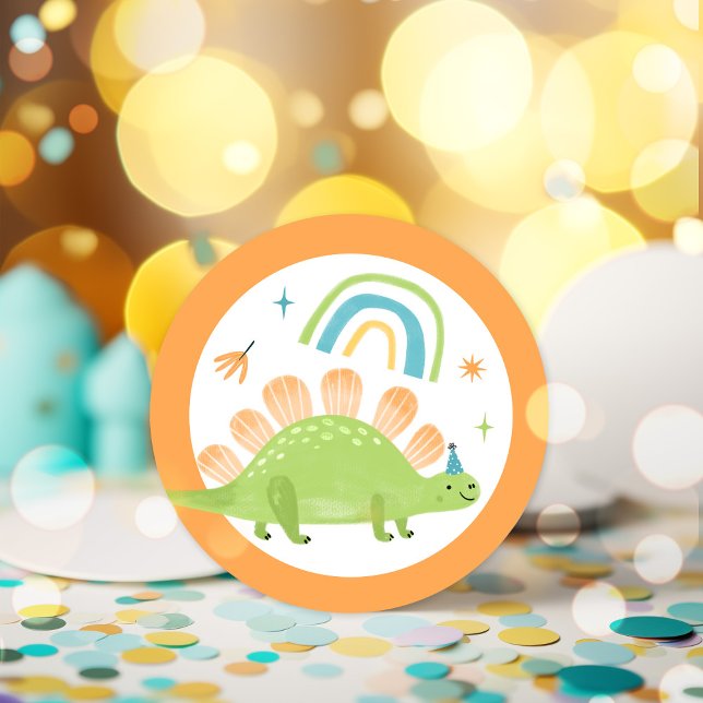 Stegosaurus Dinosaur Birthday Party Favours Classic Round Sticker (Creator Uploaded)