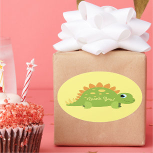 Stegosaurus Dinosaur Birthday Party Thank You Oval Sticker