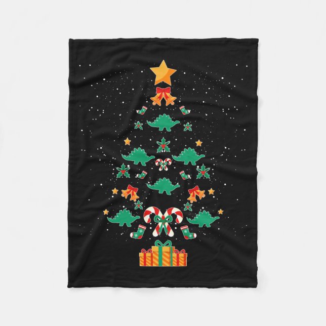 Stegosaurus Dinosaur Christmas Tree Xmas Long Slee Fleece Blanket (Front)