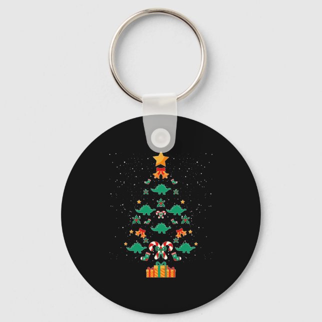 Stegosaurus Dinosaur Christmas Tree Xmas Long Slee Key Ring (Front)