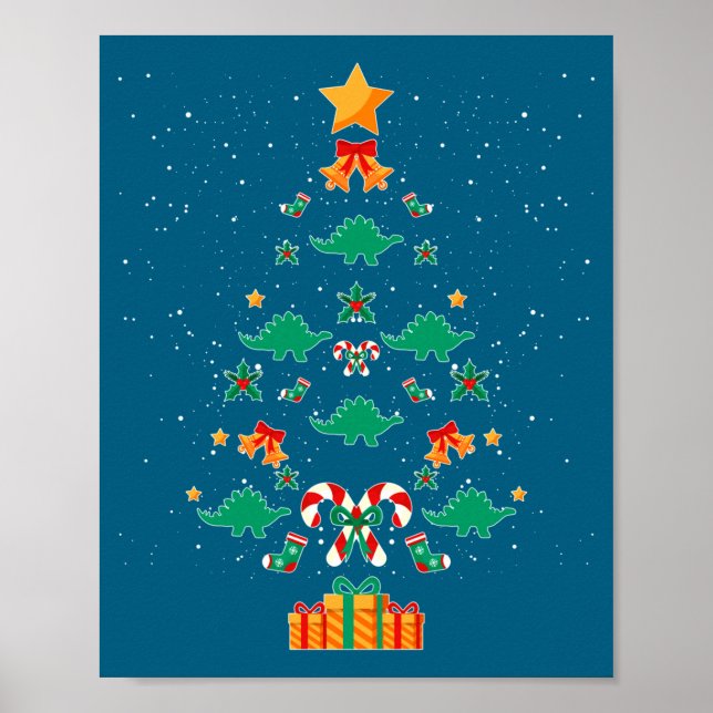 Stegosaurus Dinosaur Christmas Tree Xmas Long Slee Poster (Front)