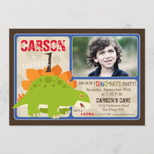 Stegosaurus Dinosaur First Birthday Invitation