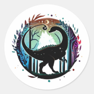 Stegosaurus Dinosaur Forest Silhouette Design Classic Round Sticker