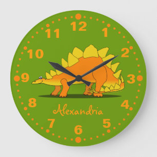 Stegosaurus Dinosaur Personalised Clock Green
