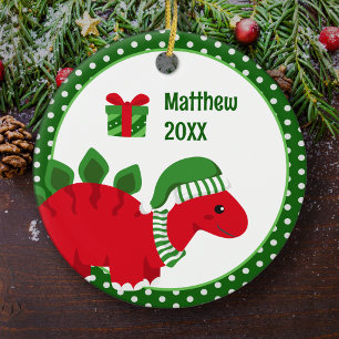 Stegosaurus Dinosaur Personalised Kids Christmas Ceramic Ornament