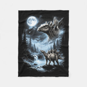 Stegosaurus Howling At Moon 90s Retro Dinosaur Fleece Blanket
