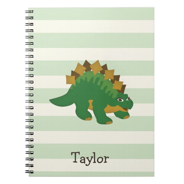 Stegosaurus on Pastel Green Stripes Notebook (Front)