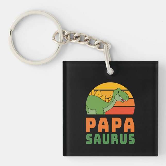 Stegosaurus Papasaurus Dinosaur Father's Day Key Ring (Front)