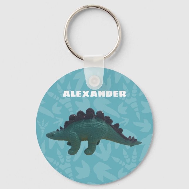Stegosaurus Toy Dinosaur Blue and Green Key Ring (Front)