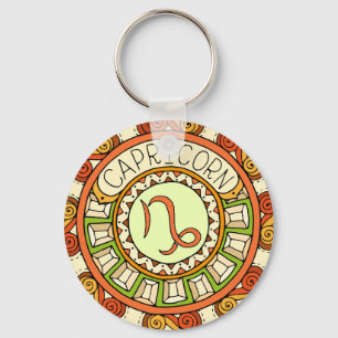 Steinbock Capricorn sign colored Mandala Key Ring