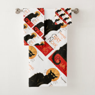 Steinlen Black Cat Classic French Artwork  Bath Towel Set