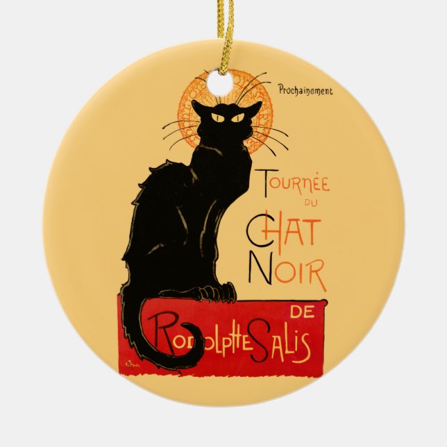 Steinlen Black Cat Classic French Chat Noir Poster Ceramic Ornament (Front)