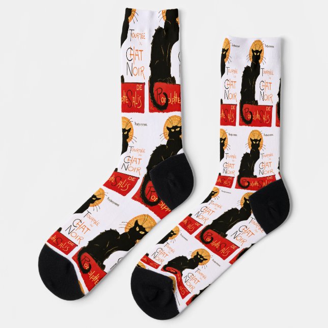 Steinlen Black Cat Classic French Chat Noir Poster Socks (Left)