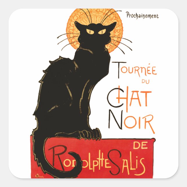 Steinlen Black Cat Classic French Chat Noir Poster Square Sticker (Front)