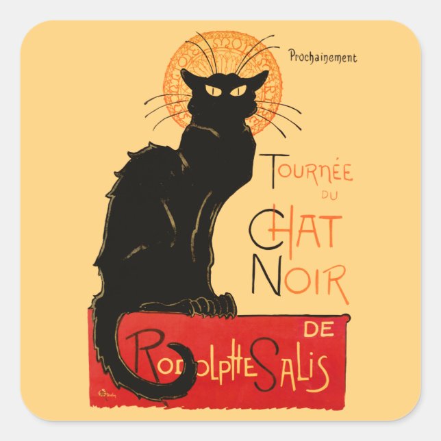 Steinlen Black Cat Classic French Chat Noir Poster Square Sticker (Front)