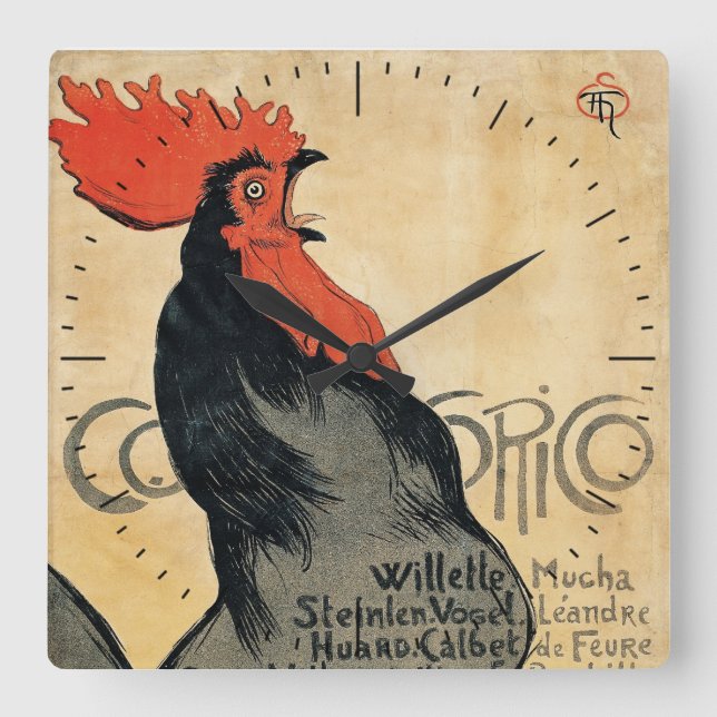 Steinlen Cocurico Timepiece Square Wall Clock (Front)