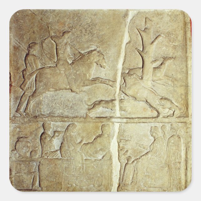 Stela relief depicting a wild boar hunt square sticker (Front)
