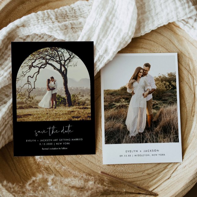 STELLA  Arch Photo Save The Date Black Invitation (Creator Uploaded)