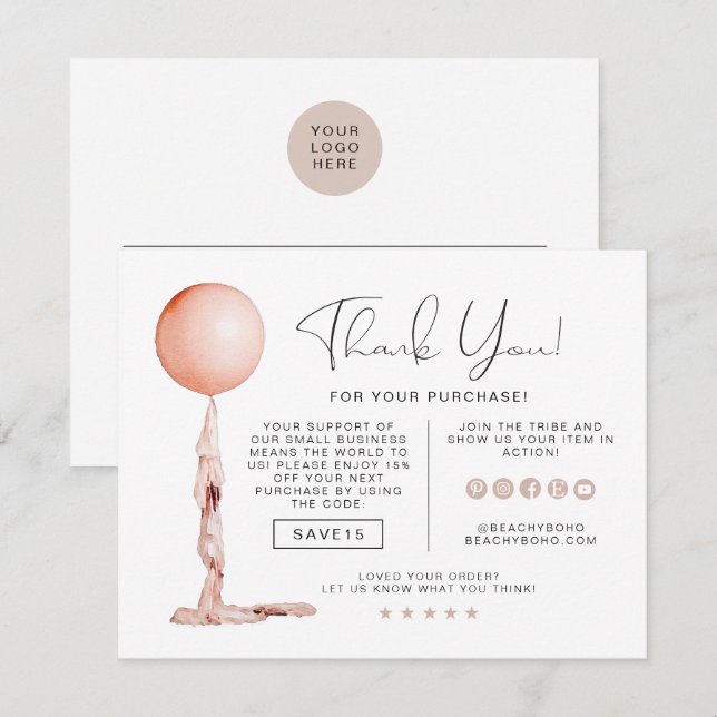 STELLA Blush Pink Party Balloon Business Thank You Invitation (Front/Back)
