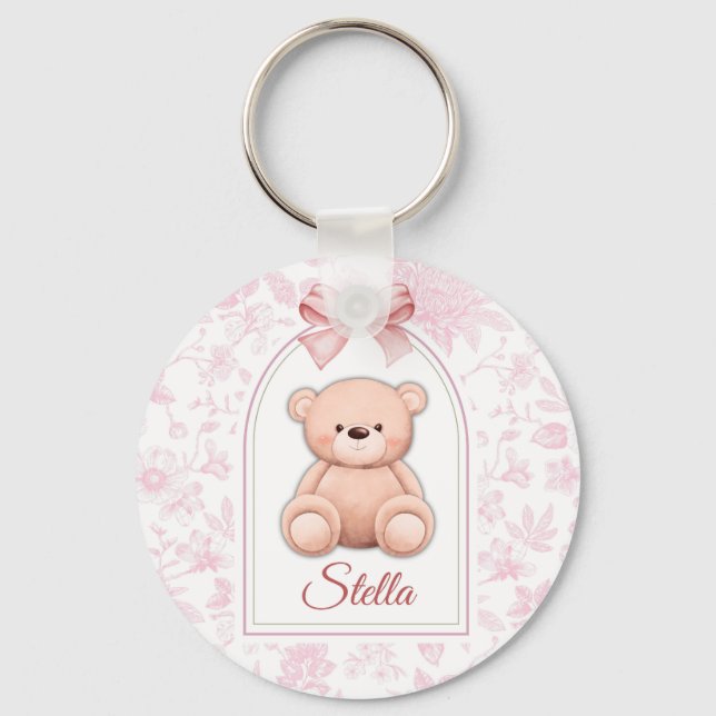 Stella | Custom Pink Teddy Bear Nursery Design  Key Ring (Front)