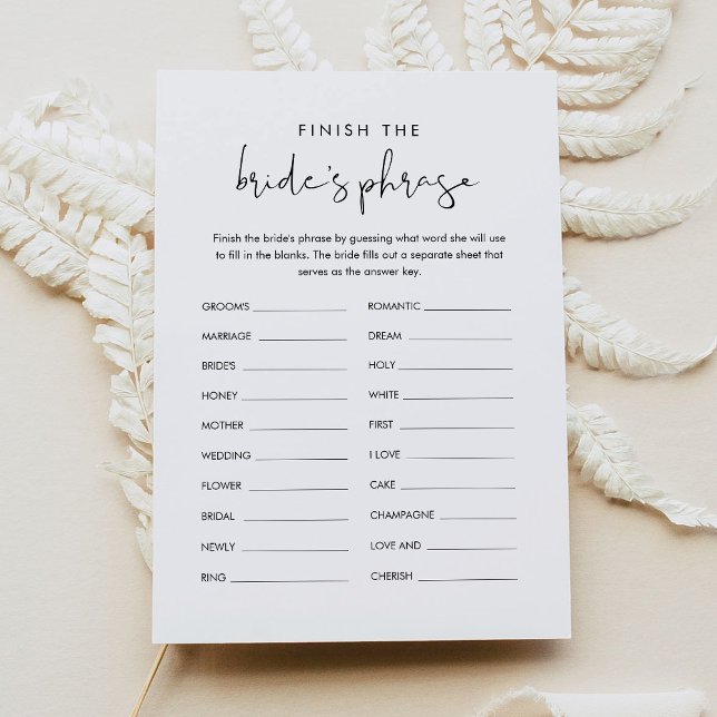 STELLA Finish the Bride's Phrase Bridal Game  Invitation (Creator Uploaded)