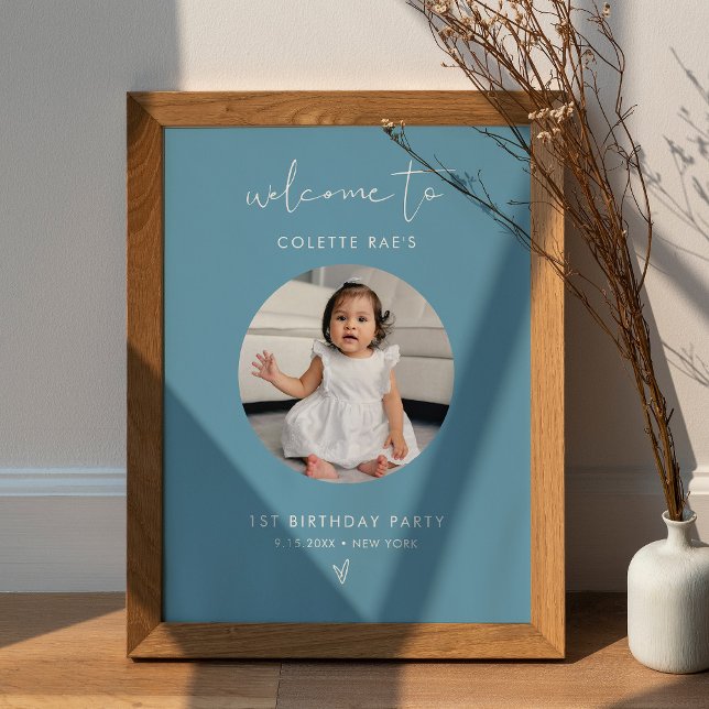 STELLA Minimalist Blue Birthday Photo Welcome Sign (Creator Uploaded)