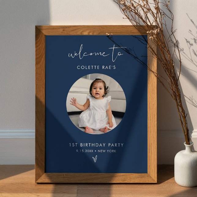 STELLA Minimalist Navy Birthday Photo Welcome Sign (Creator Uploaded)