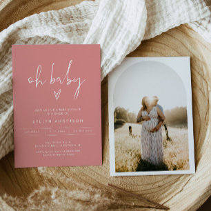 STELLA Minimalist Photo Pink Oh Baby Shower Invitation