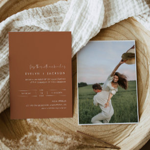 STELLA Minimalist Terracotta Photo Wedding Invitation