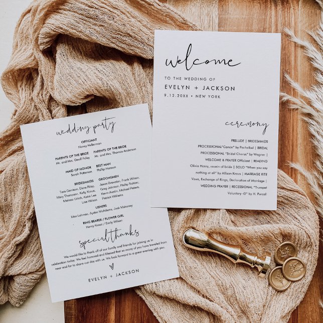 STELLA Minimalist Wedding Program 5x7 Card (Creator Uploaded)