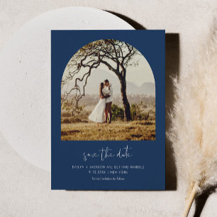 STELLA Modern Arch Photo Save The Date Magnet Navy