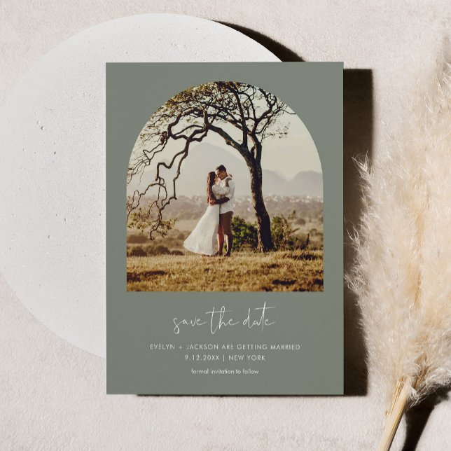 STELLA Modern Arch Photo Save The Date Magnet Sage (Creator Uploaded)