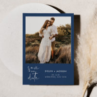 STELLA Modern Edgy Photo Save The Date Navy