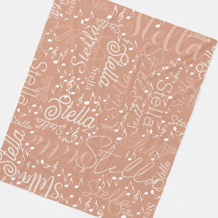Stella personalised name musical notes boho rose fleece blanket