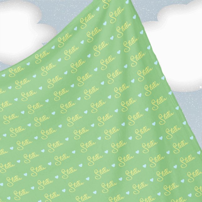 Stella repeating custom name and hearts light-sage fleece blanket (Creator Uploaded)