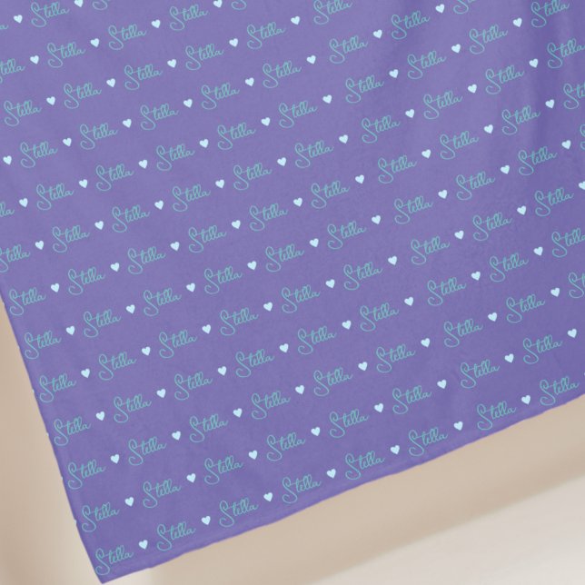 Stella repeating custom name and hearts on blue fleece blanket (Creator Uploaded)