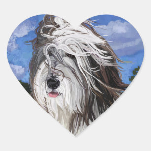 Stella the English Sheep Dog Heart Sticker