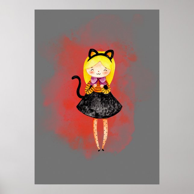 Stellalunarts Cute Girl Halloween Cat  Poster (Front)