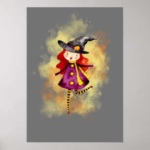 Stellalunarts Halloween Witch Cute Girl Poster