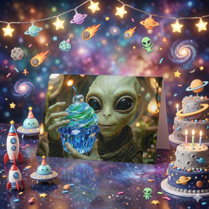 Stellar Alien Crystalline Cupcake Birthday Card